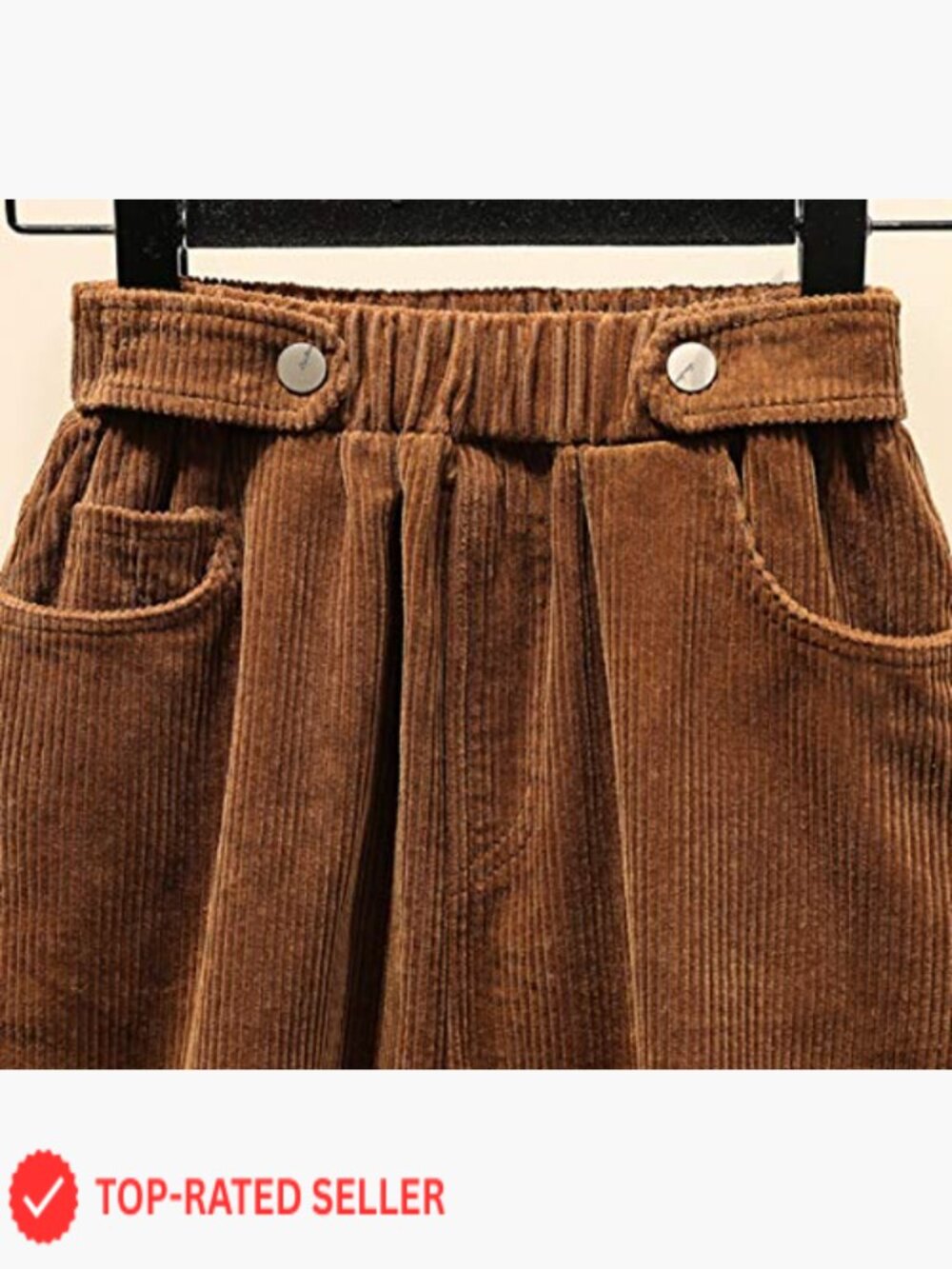 Corduroy Midi Skirt Elastic Waist Ruffle A-Line Winter Warm Pockets Classic - Picture 3 of 3